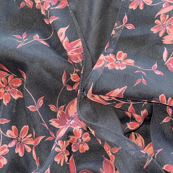 Cupshe Floral Print Long Peasant Sleeve Dress Black & Red Smocked Skirt New - Picture 12 of 12